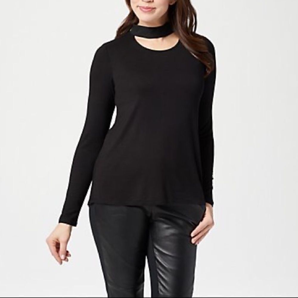 Lisa Rinna Collection Banded Neck Long Sleeve Top